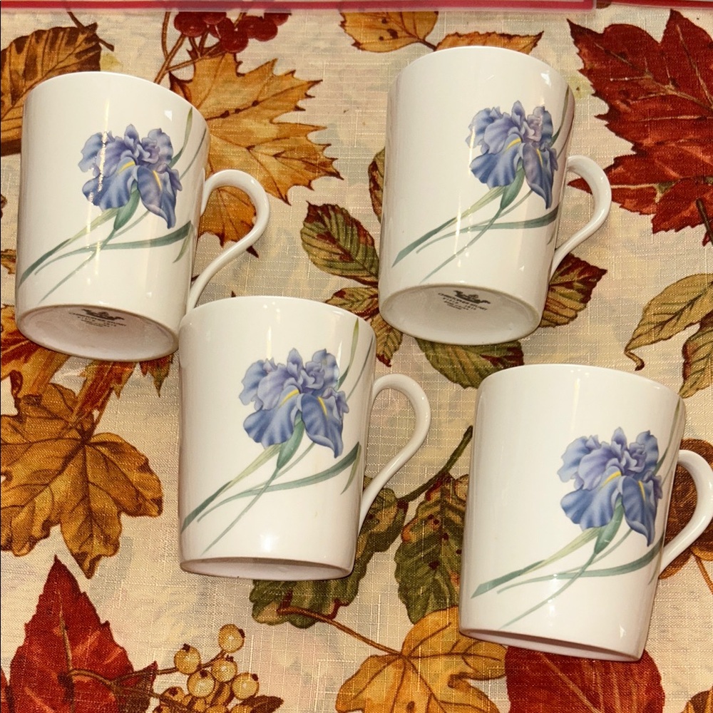 Elegant Blue Floral Mugs Set